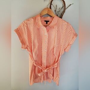 Talbots Belted Orange Striped Shirt